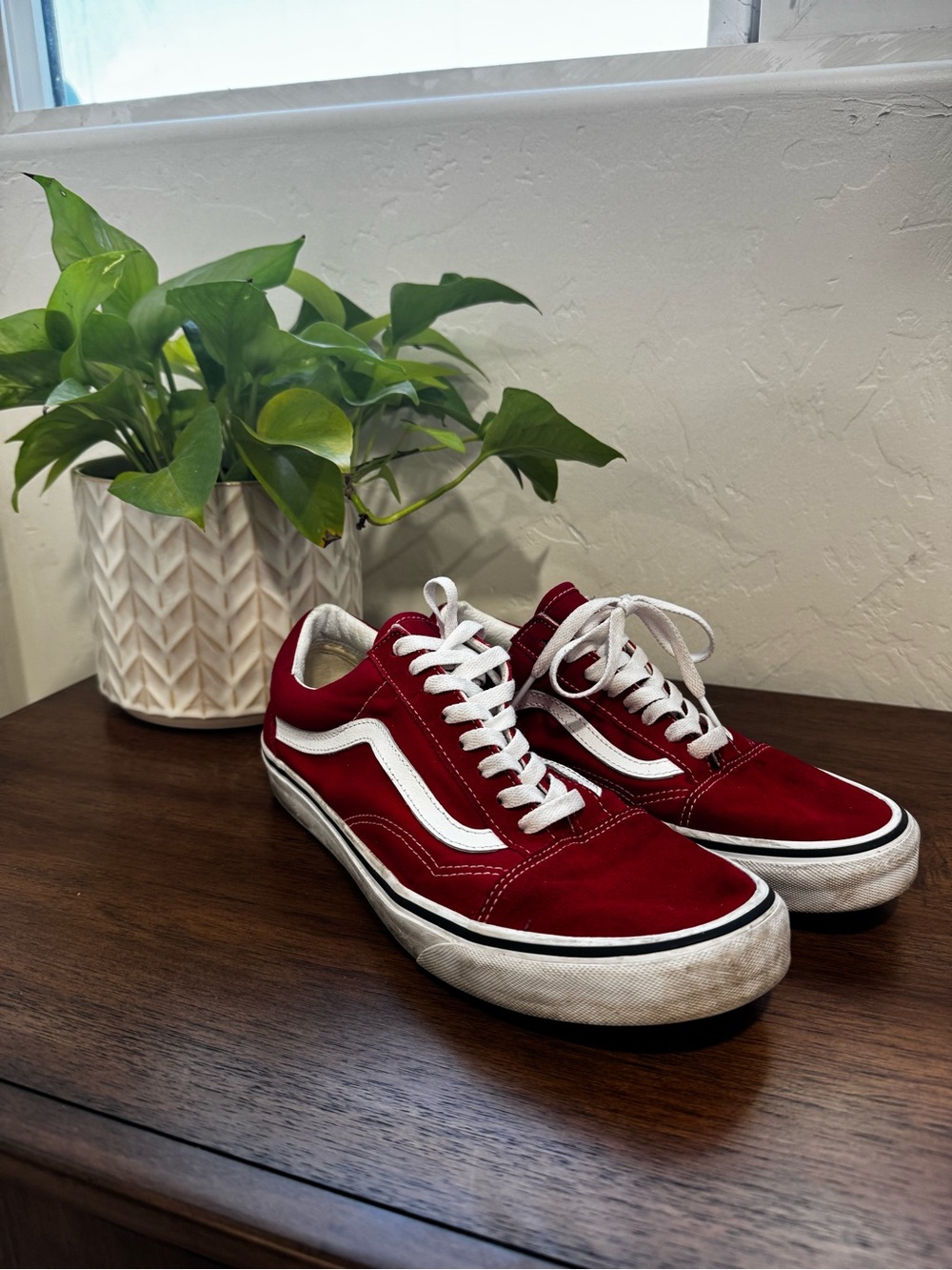 Vans Classic Red Low-Top Sneakers with White Wave